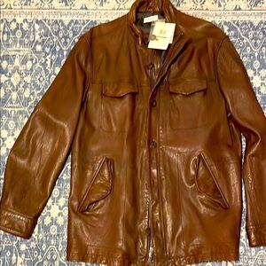 Calvin Klein Brown Military Field Jacket with Vintage Leather